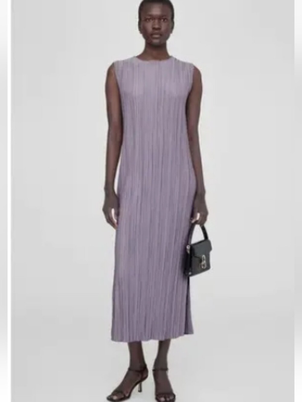 ANINE BING MELANIE PLEATED SHIFT MIDI DRESS SLEEVELESS HIGH NECK SIZE XSMALL